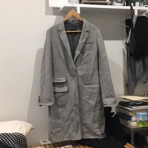 Grey wool longline peacoat trench coat